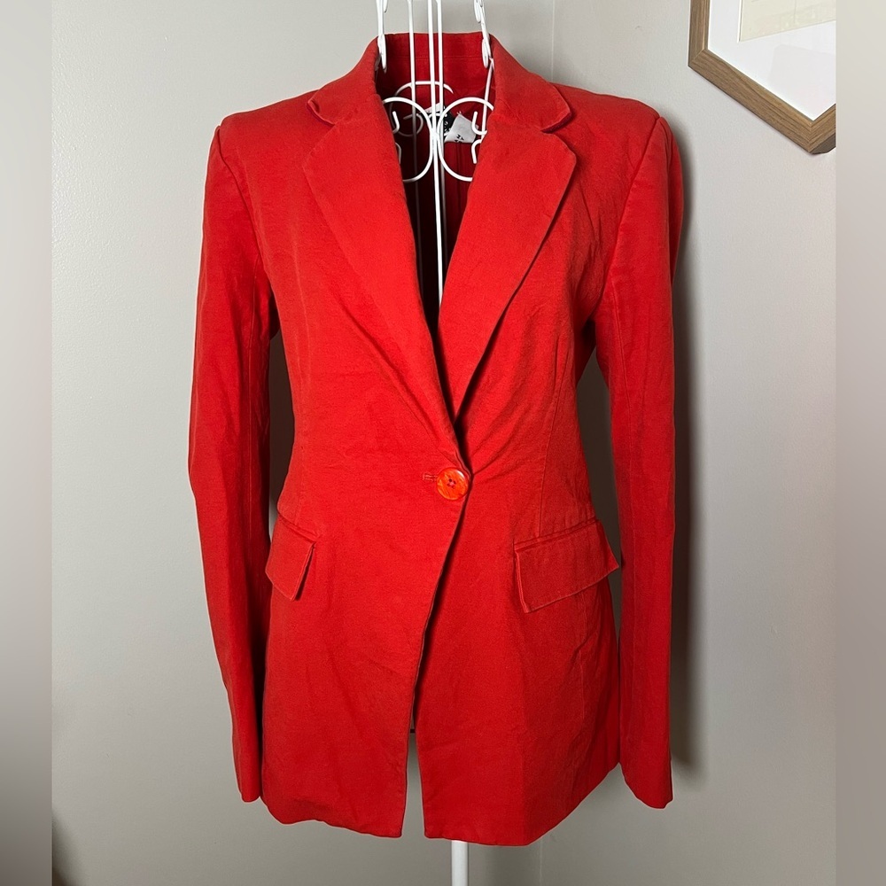 Derek Lam 10 Crosby Noah Single Breasted Jacket Tomato Red Career Cotton Size 4 - Picture 2 of 8